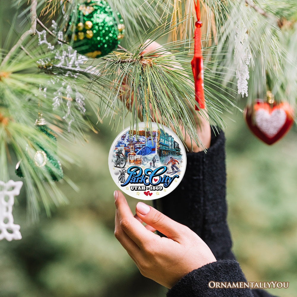 Culturally Artistic Park City Ceramic Ornament, Utah Picturesque Mountain Town Christmas Souvenir