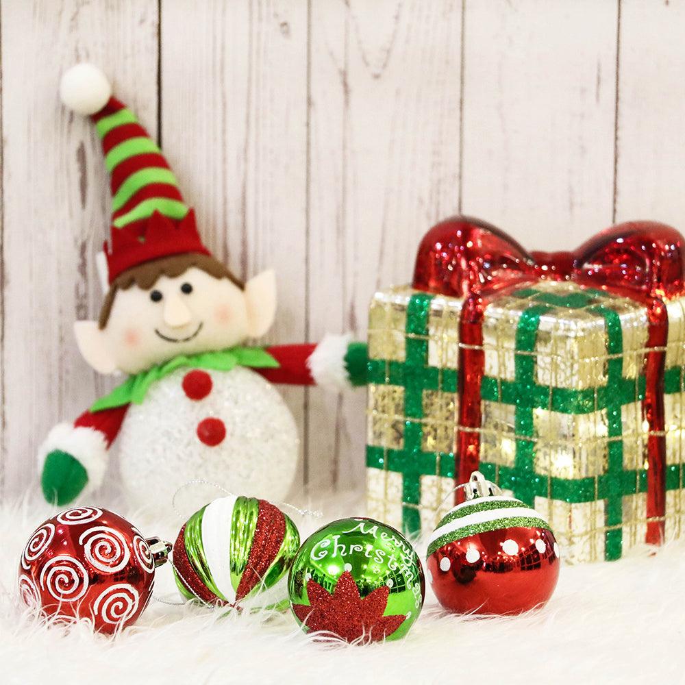 Elf Theme Christmas Ornament Set, 9 Baubles Green and Red