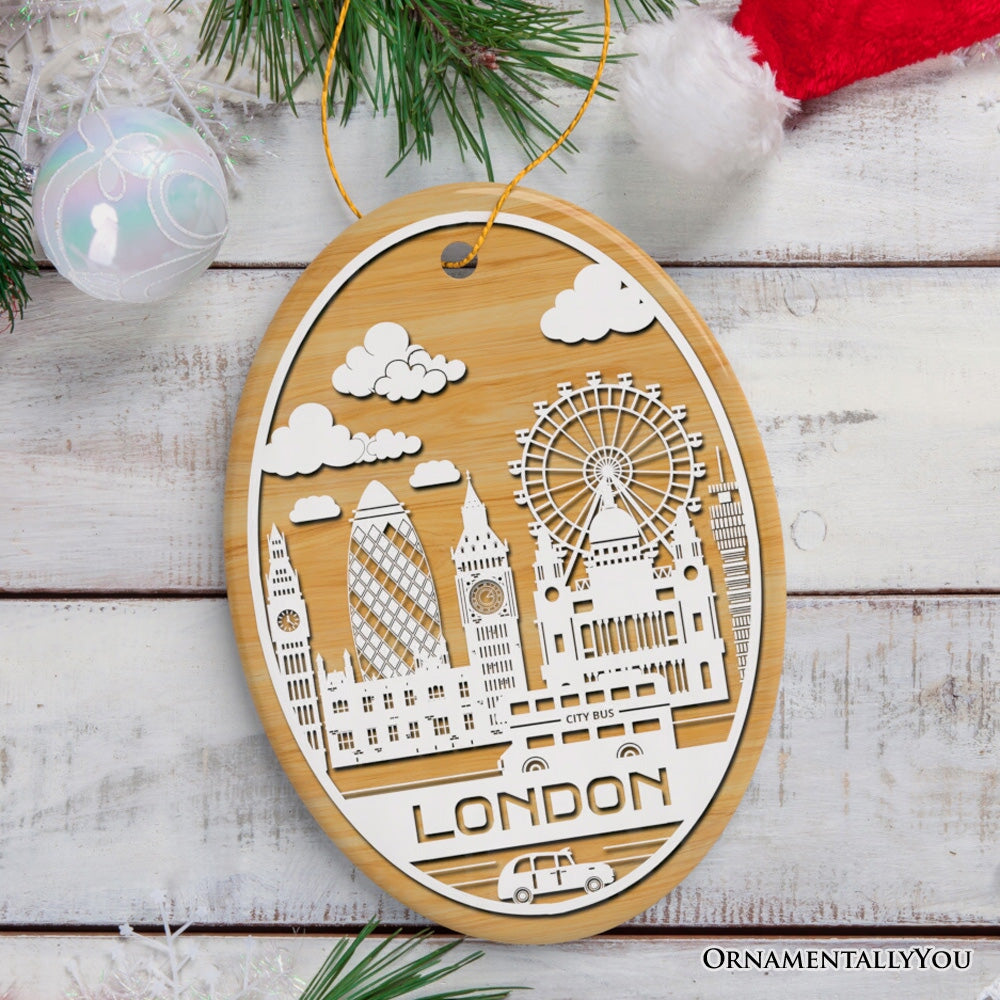 London City Unique Paper Art Themed Ceramic Christmas Ornament