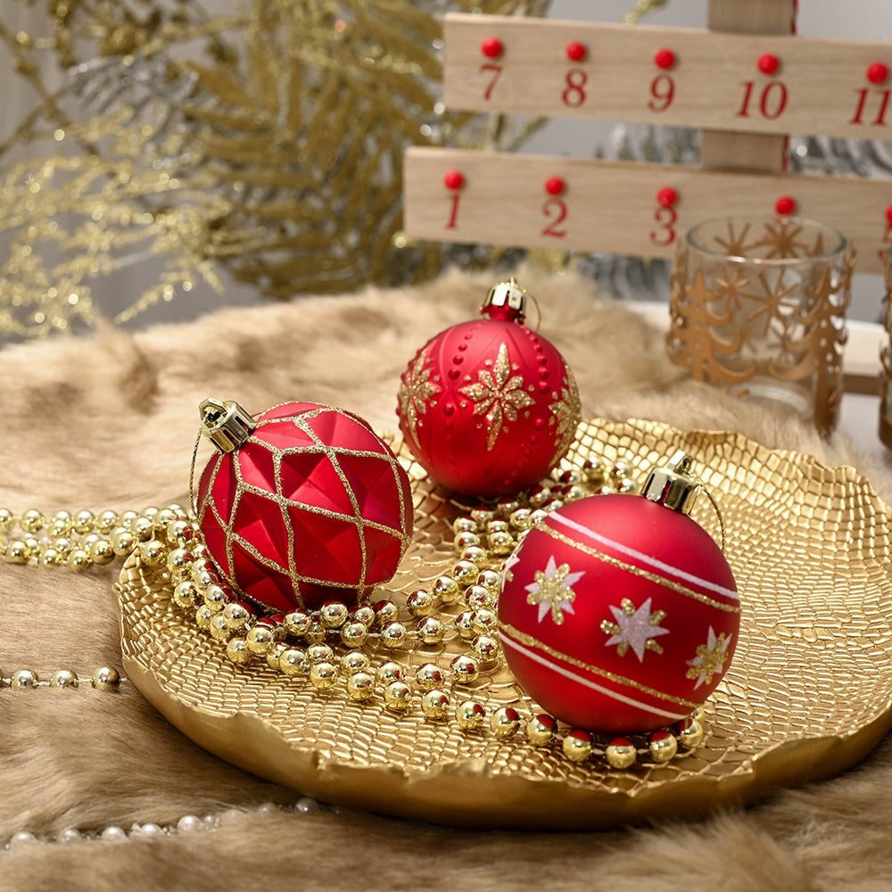 Red and Gold Unique Shatterproof Ornament Bauble Set