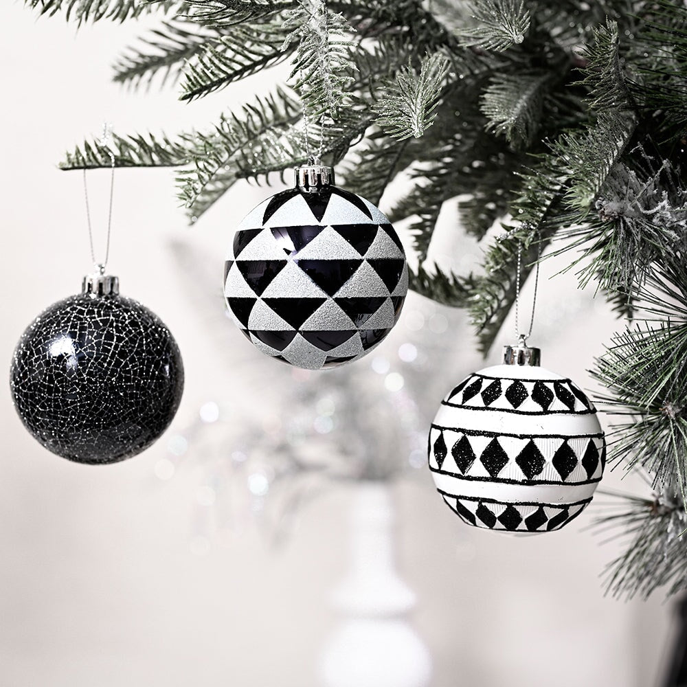 Black and White Monochrome Christmas Bauble Ornament Set, Emo or Gothic Tree Ideas