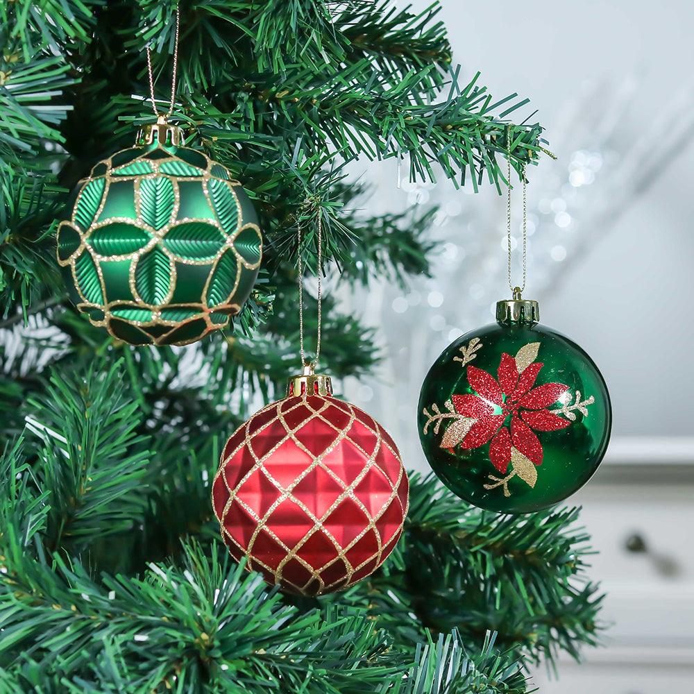 Red Green and Gold Majestic Christmas Ornament Bundle Set, 16 Baubles