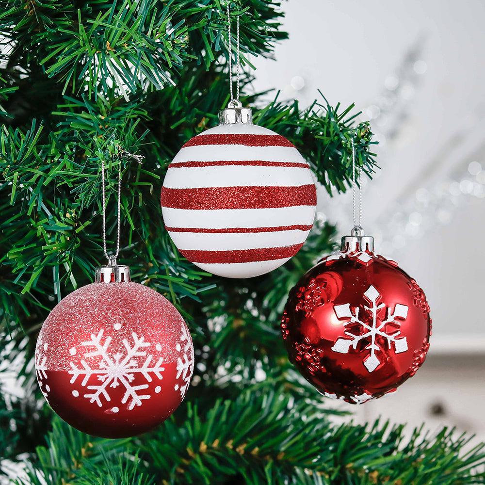 Red and White Shatterproof 16 Piece Christmas Ball Ornament Bundle, Candycane and Glittery Snowflakes