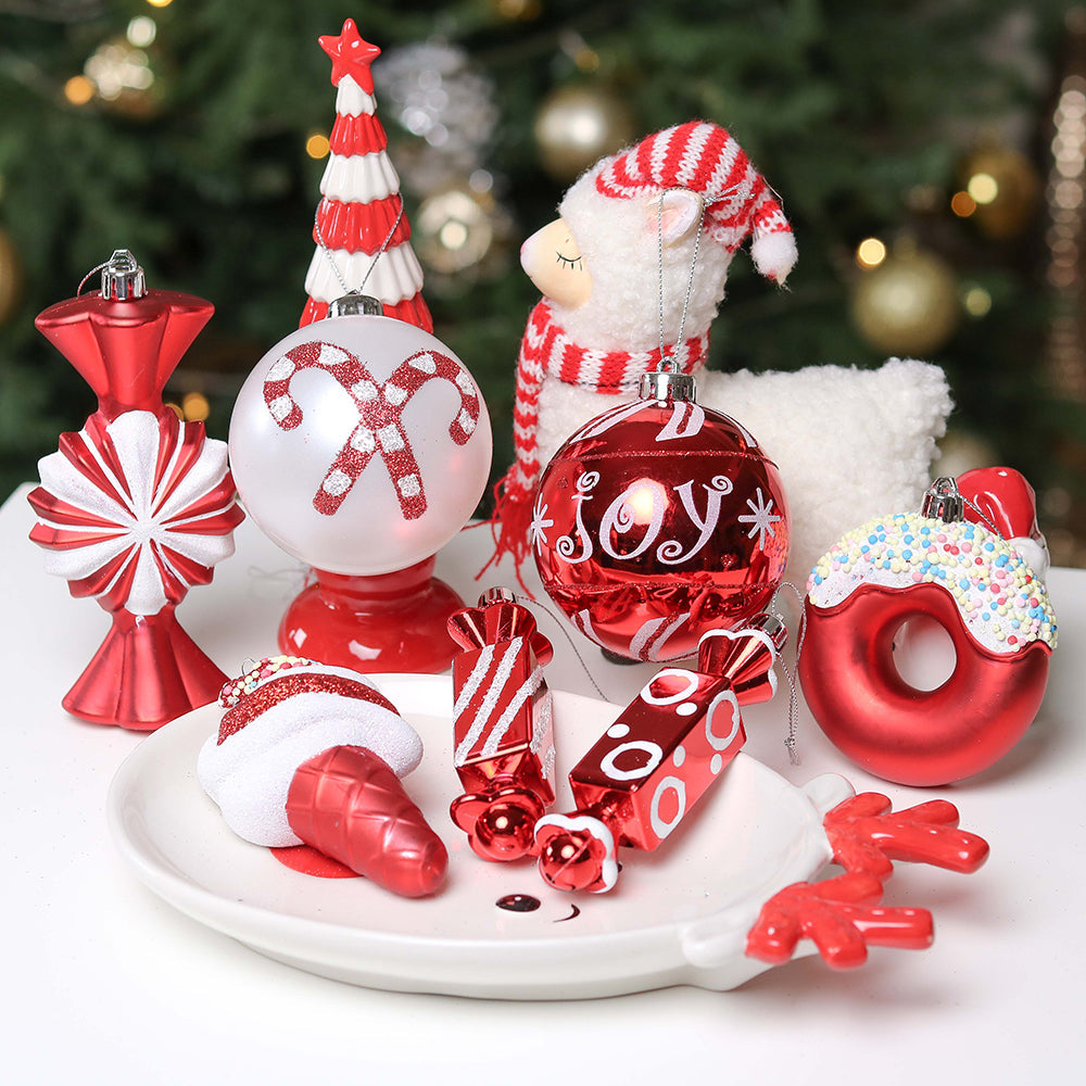 Sweets and Candy Theme Christmas Ornament Bundle, Assorted 60 Bauble off Candies, Ice Cream, Donut, and Glittery Round Balls