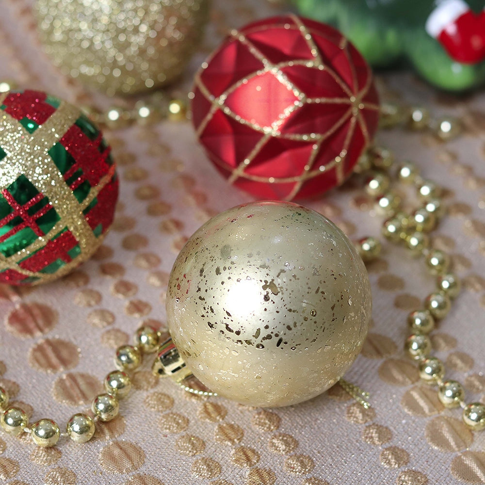 Graceful Ornament Bundle Set, Red, 30 Green and Gold Glittered Tree Baubles