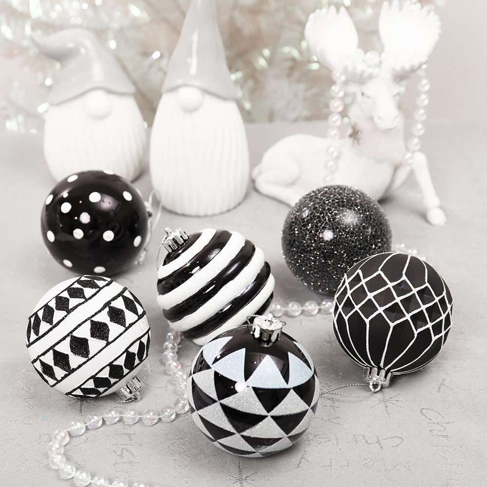 Black and White Monochrome Christmas Bauble Ornament Set, Emo or Gothic Tree Ideas