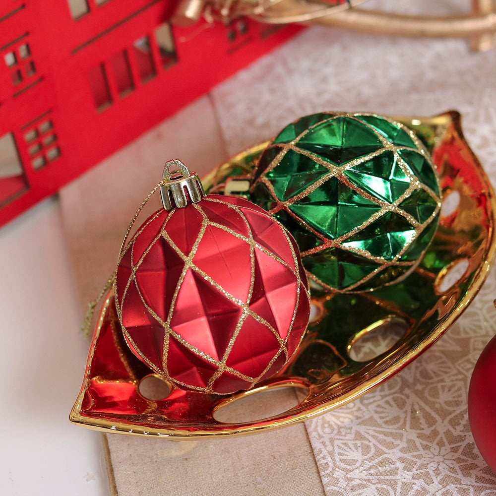 Graceful Ornament Bundle Set, Red, 30 Green and Gold Glittered Tree Baubles