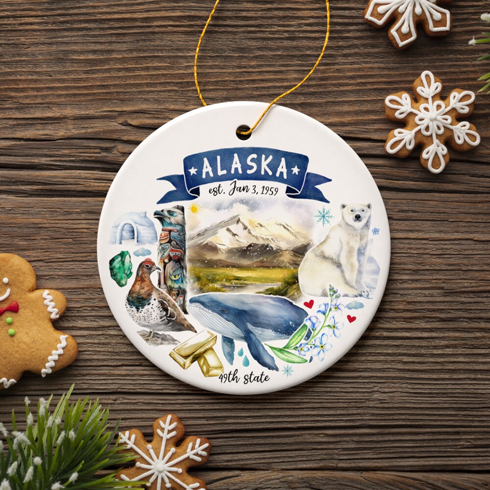 Artistic Alaska State Themes and Landmarks Christmas Ornament