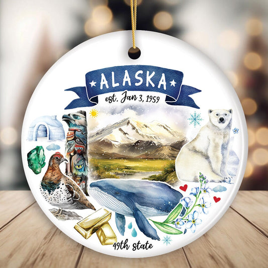 Artistic Alaska State Themes and Landmarks Christmas Ornament