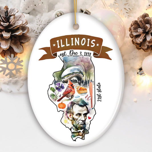 Artistic Illinois State Themes and Landmarks Christmas Ornament