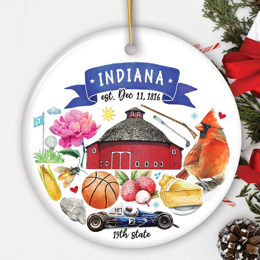 Artistic Indiana State Themes and Landmarks Christmas Ornament