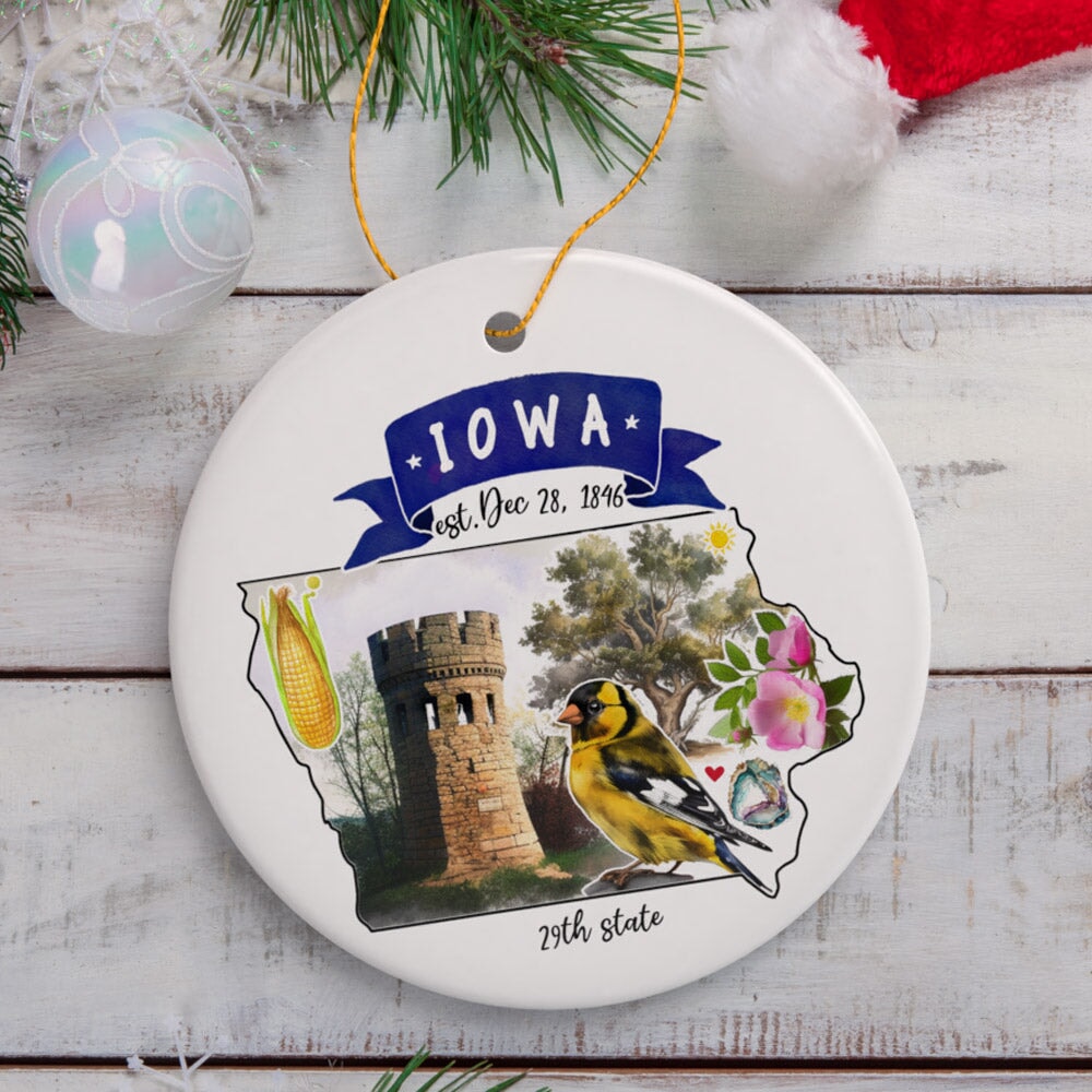 Artistic Iowa State Themes and Landmarks Christmas Ornament