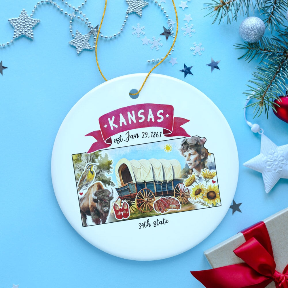 Artistic Kansas State Themes and Landmarks Christmas Ornament