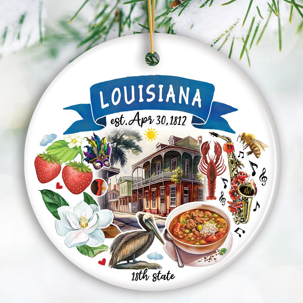 Artistic Louisiana State Themes and Landmarks Christmas Ornament