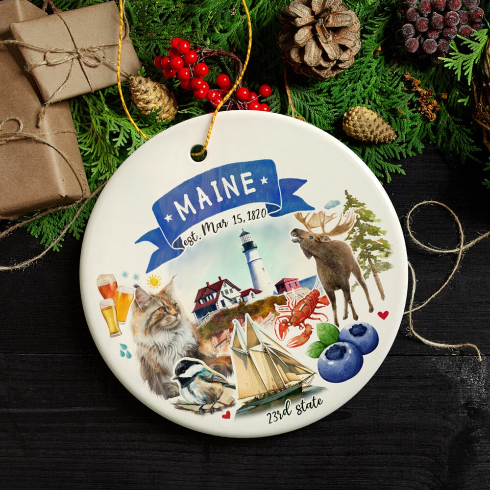 Artistic Maine State Themes and Landmarks Christmas Ornament