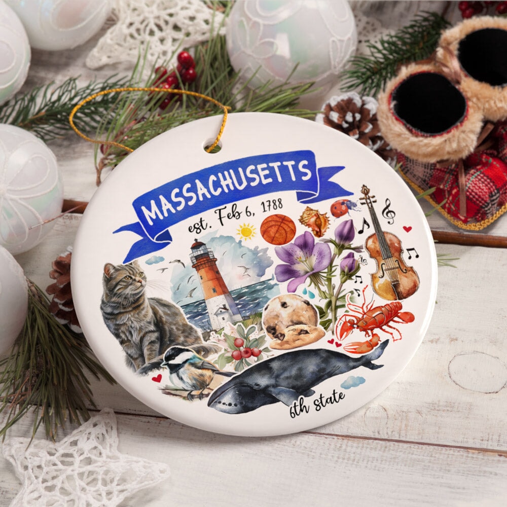 Artistic Massachusetts State Themes and Landmarks Christmas Ornament