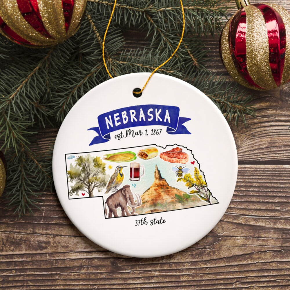 Artistic Nebraska State Themes and Landmarks Christmas Ornament