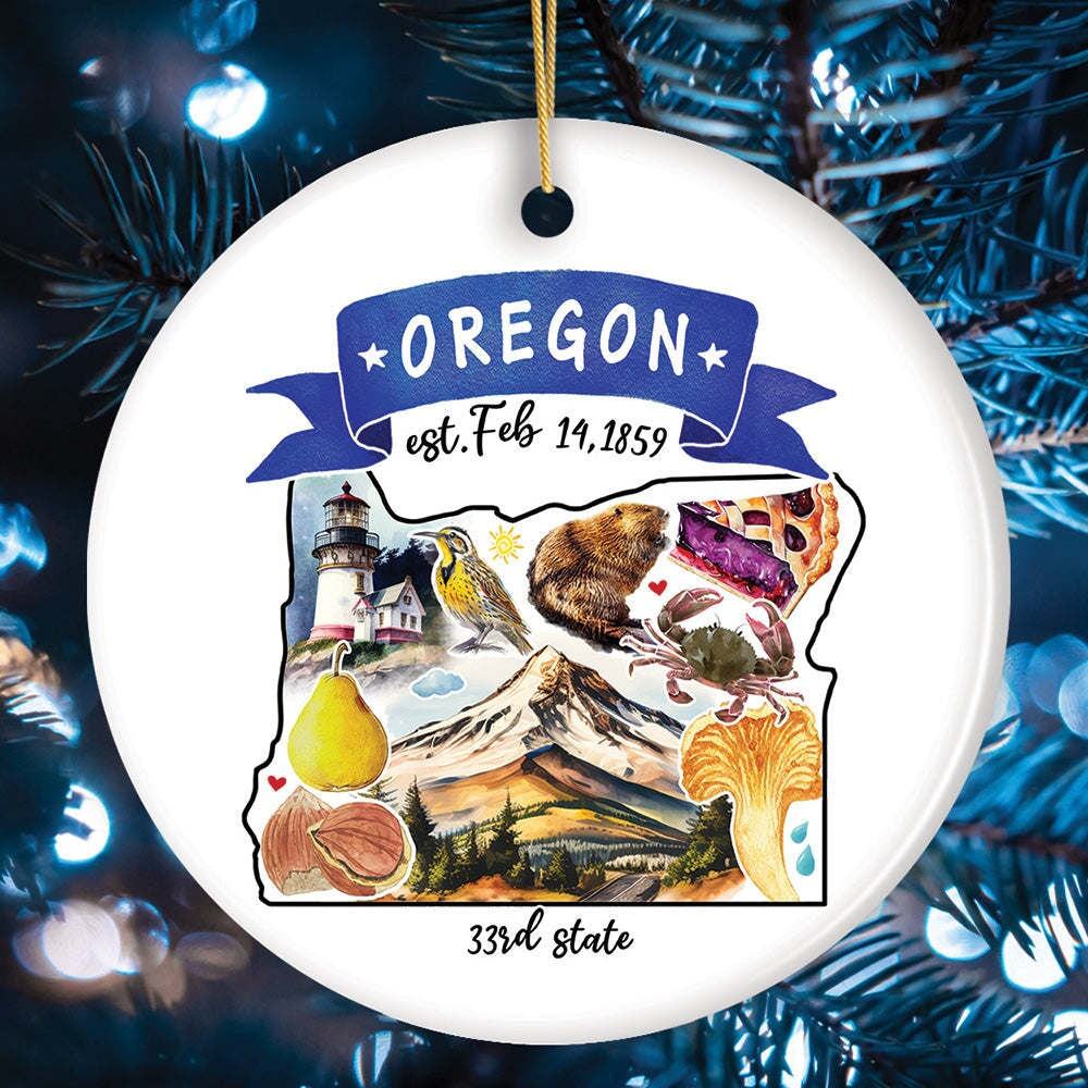 Artistic Oregon State Themes and Landmarks Christmas Ornament