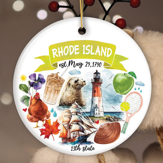 Artistic Rhode Island State Themes and Landmarks Christmas Ornament