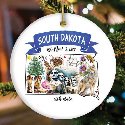 Artistic South Dakota State Themes and Landmarks Christmas Ornament