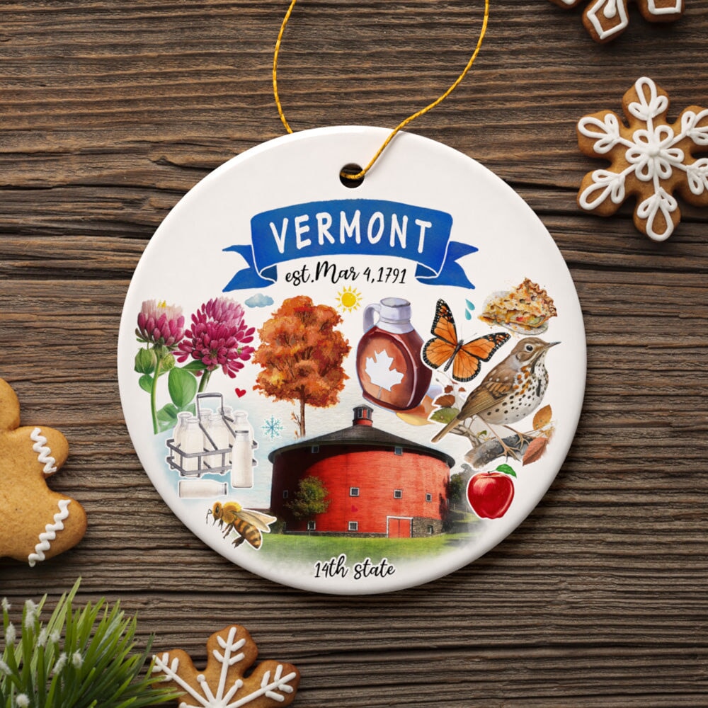 Artistic Vermont State Themes and Landmarks Christmas Ornament