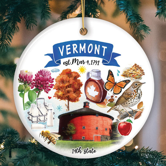 Artistic Vermont State Themes and Landmarks Christmas Ornament