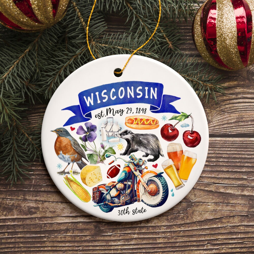 Artistic Wisconsin State Themes and Landmarks Christmas Ornament