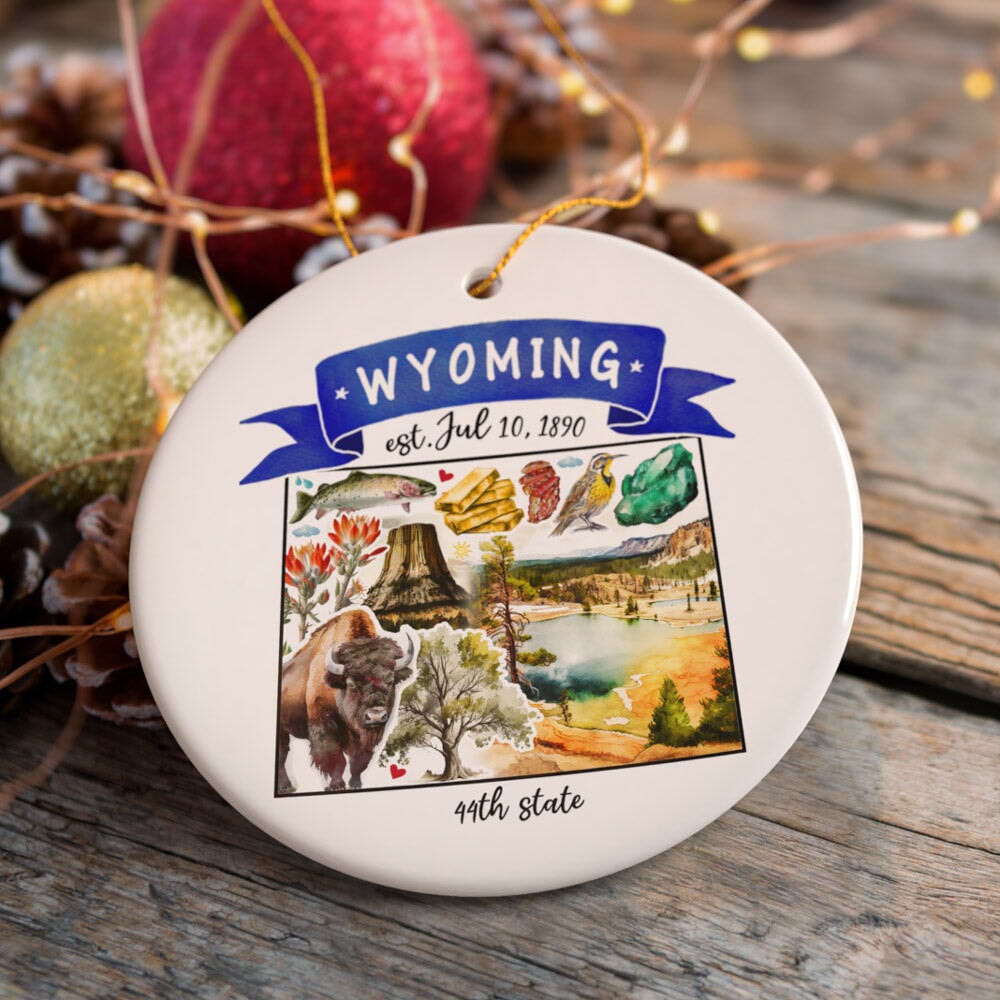 Artistic Wyoming State Themes and Landmarks Christmas Ornament