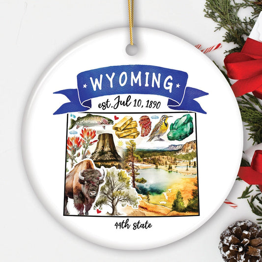 Artistic Wyoming State Themes and Landmarks Christmas Ornament