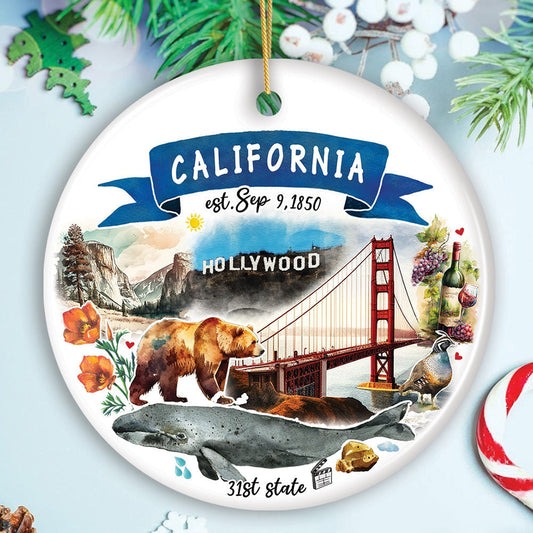 Artistic California State Themes and Landmarks Christmas Ornament