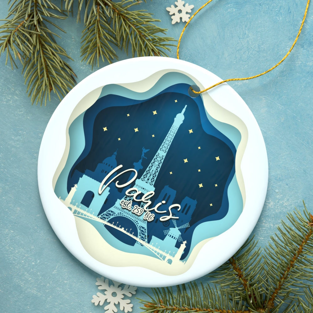 Eiffel Tower Paris at Night Scene in 3D Paper Art Gift Christmas Ornament