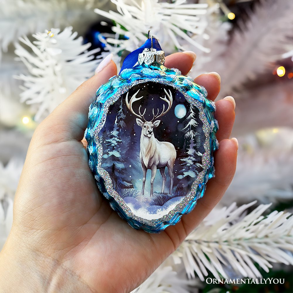 Arctic Animal Illustration Pinecone Glass Christmas Ornament Set