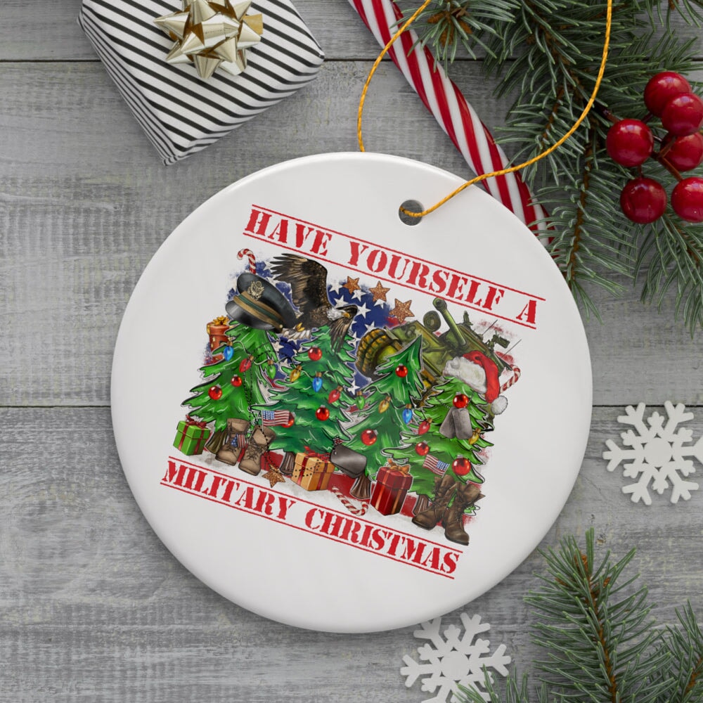 Have Yourself a Military Christmas Trees Ornament, Patriotic US Veterans Gift