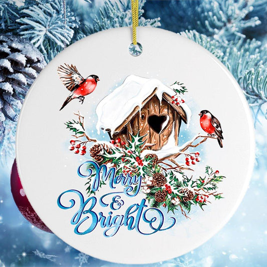 Merry & Bright Artistic Birdhouse Christmas Ornament