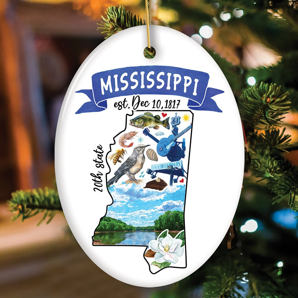 Artistic Mississippi State Themes and Landmarks Christmas Ornament