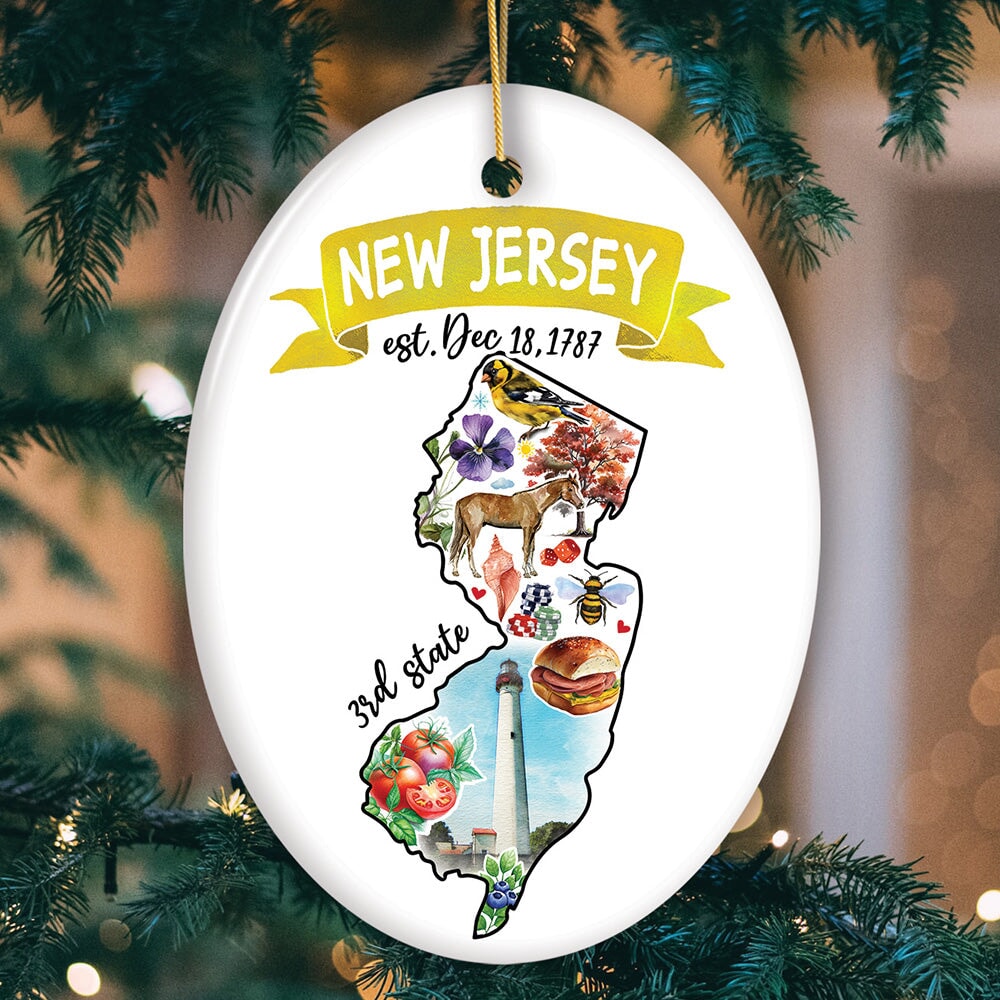 Artistic New Jersey State Themes and Landmarks Christmas Ornament