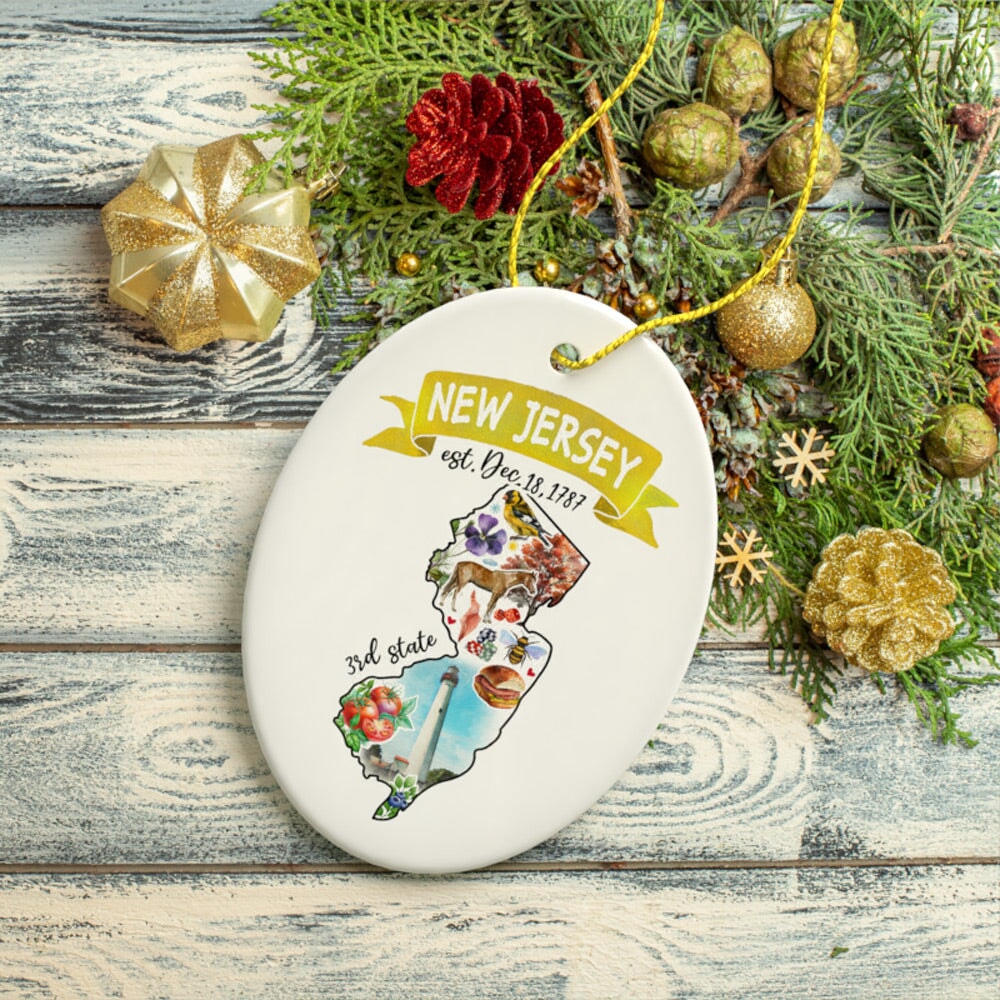 Artistic New Jersey State Themes and Landmarks Christmas Ornament