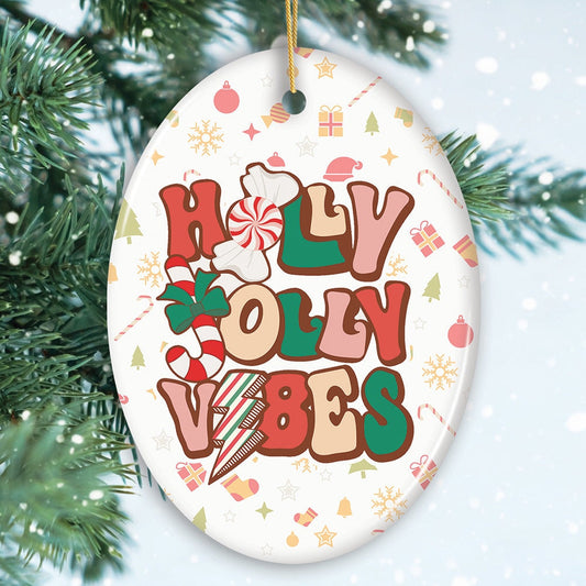 Retro Holly Jolly Vibes Throwback Christmas Ornament