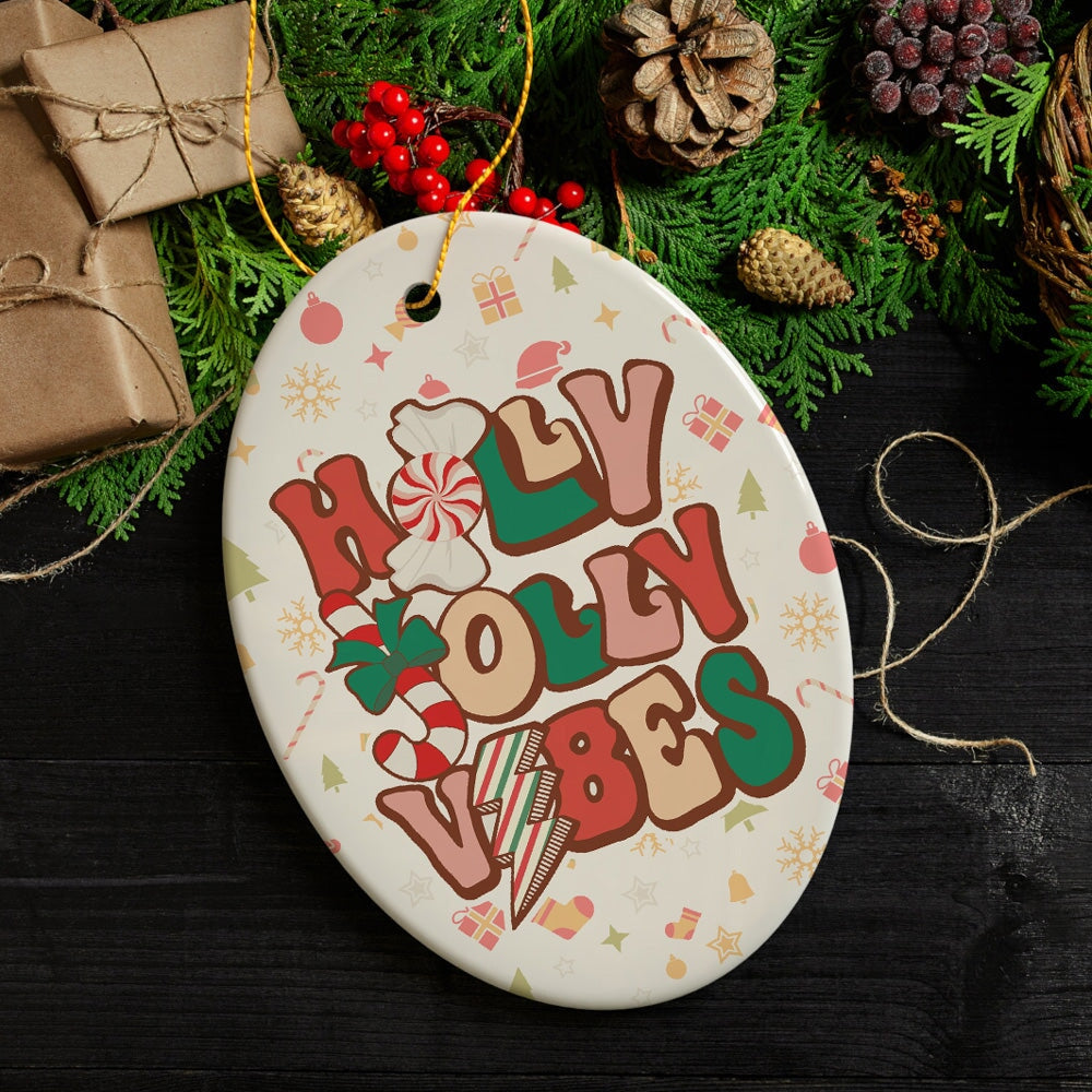 Retro Holly Jolly Vibes Throwback Christmas Ornament