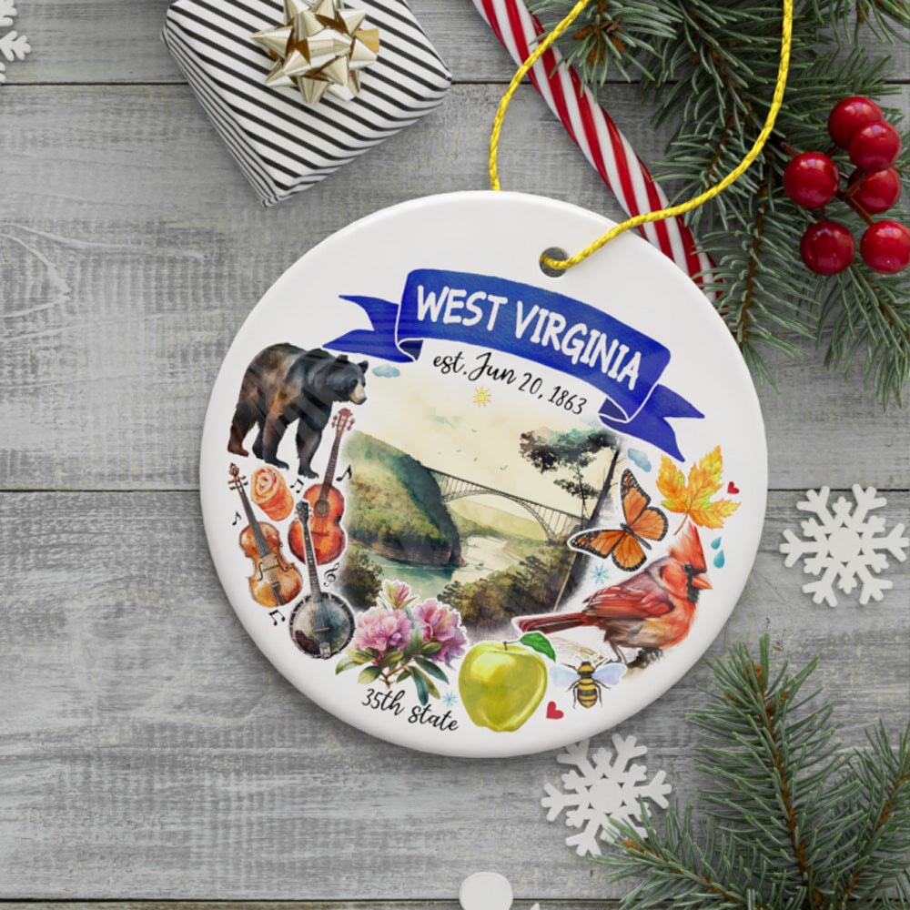 Artistic West Virginia State Themes and Landmarks Christmas Ornament