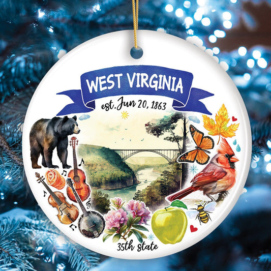 Artistic West Virginia State Themes and Landmarks Christmas Ornament