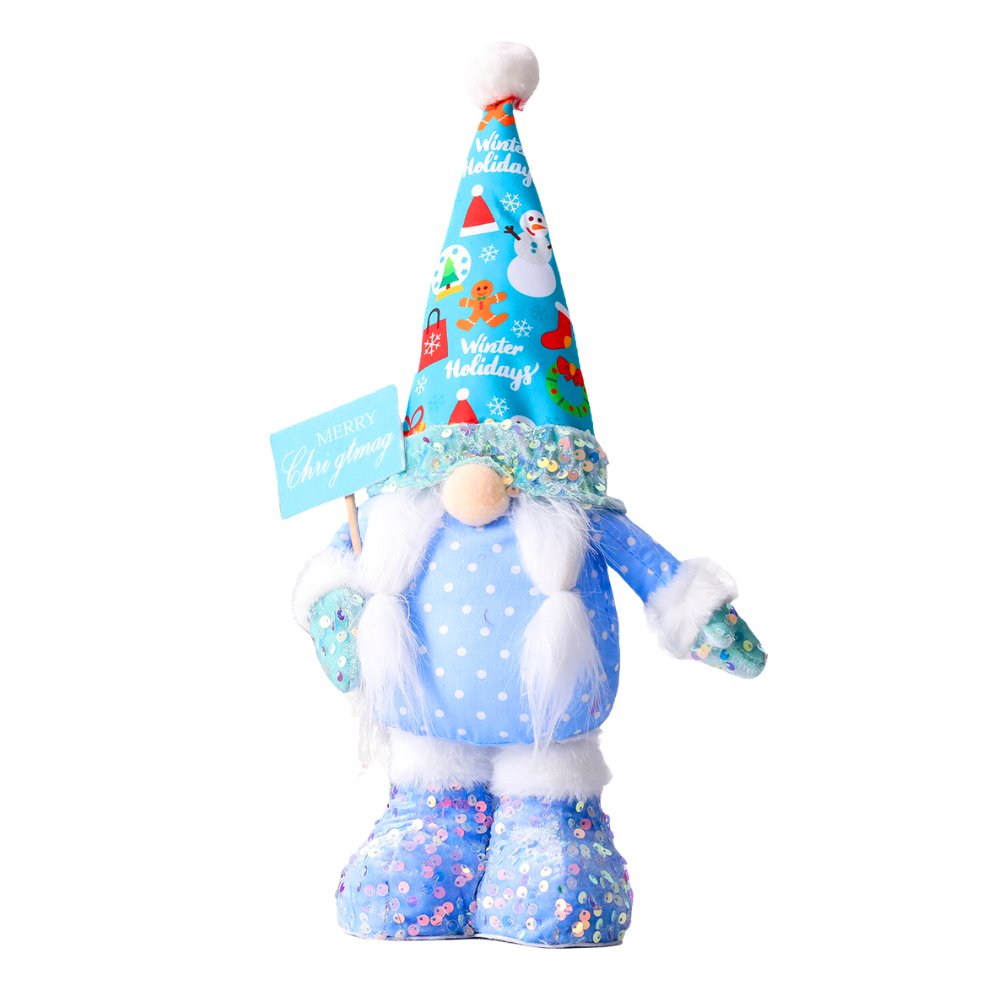 Frosty Elegent Winter Luxe Gnome Large Set, Festive Plush Holiday Blue Joyful Home Decor with Sequins