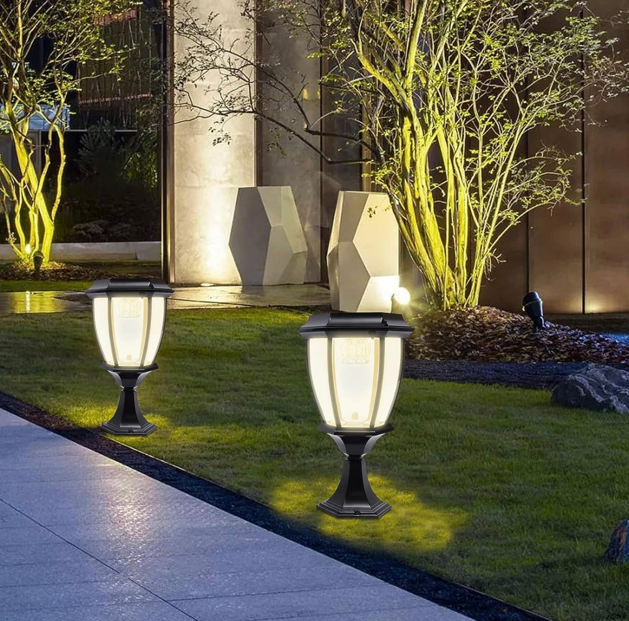 63" Solar Lamp Post Lights ,Outdoor Aluminum Floor Lamp,Waterproof Solar Powered Street Lights for Garden, Pathway, Driveway, Front/ Back Door, Warm White Solar Post Light,Replaceable Bulb(2 Pack)