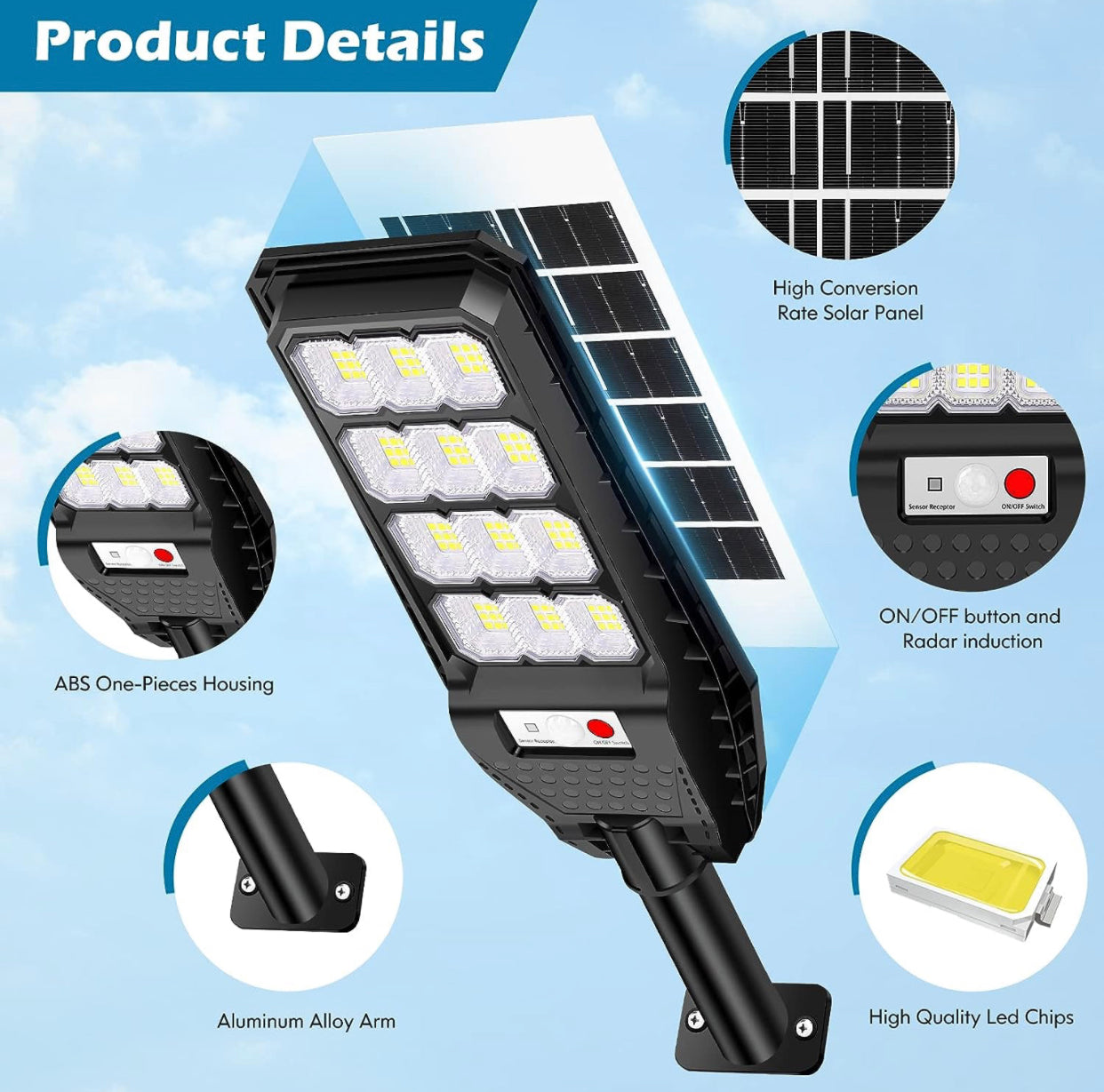 2-Pack Solar Street Lights Outdoor Waterproof,6000LM Dusk to Dawn,6500K Motion Sensor with Remote Control