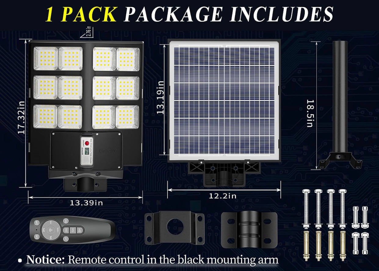 600W Commercial Solar Street Light , 60000LM Parking Lot Light Commercial Dusk to Dawn With Remote