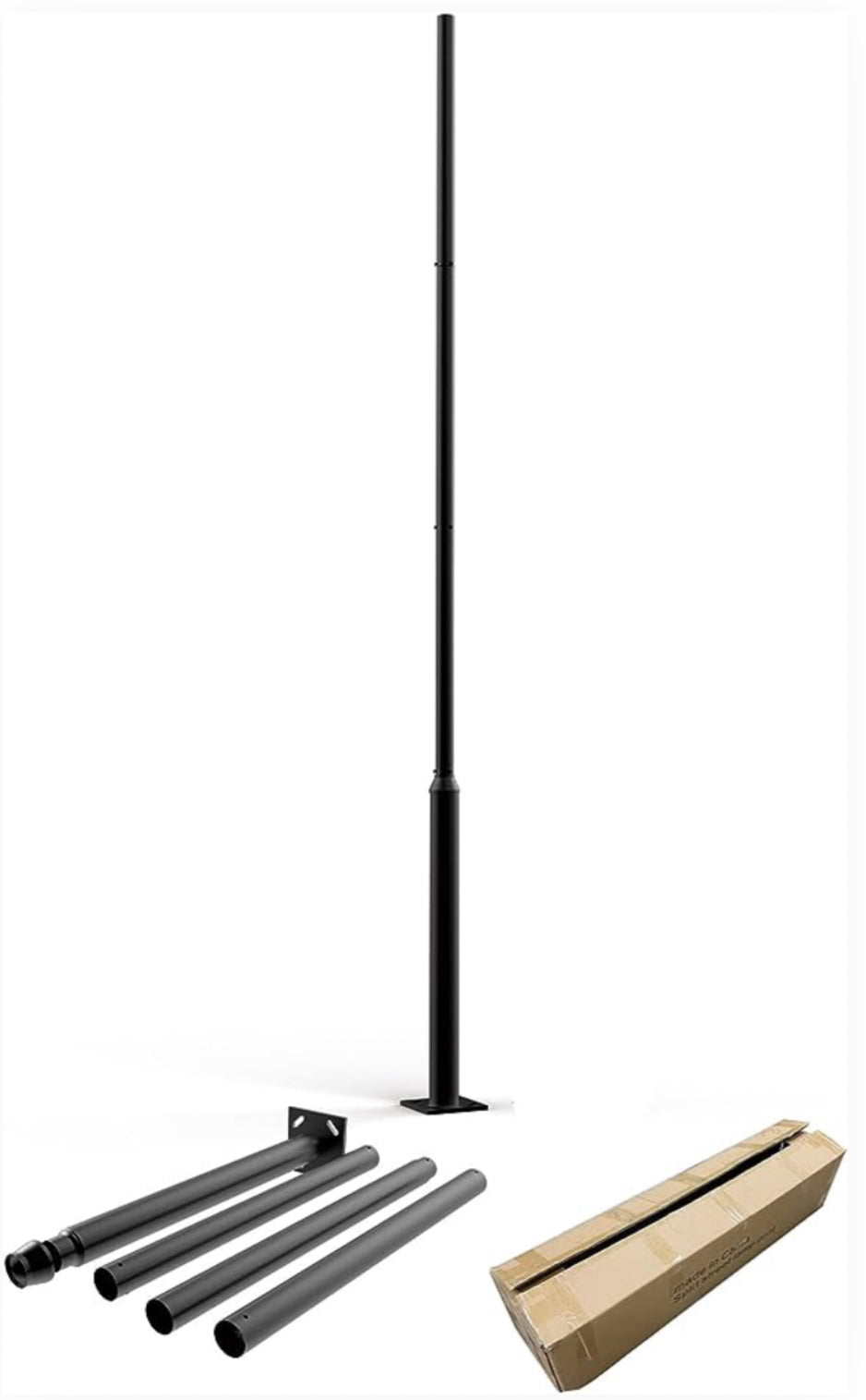 13FT Street Light Pole Garden Light Heavy Metal Light Pole Black Iron Aluminum Pole with Ground Cage and Mounting Kit for Heavy Duty