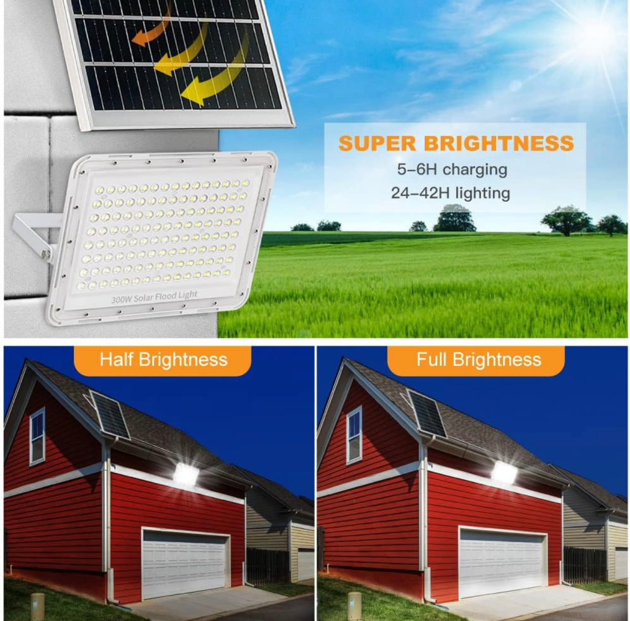 300W LED Solar Flood Lights,24000LM Street Flood Light Waterproof with Remote Control