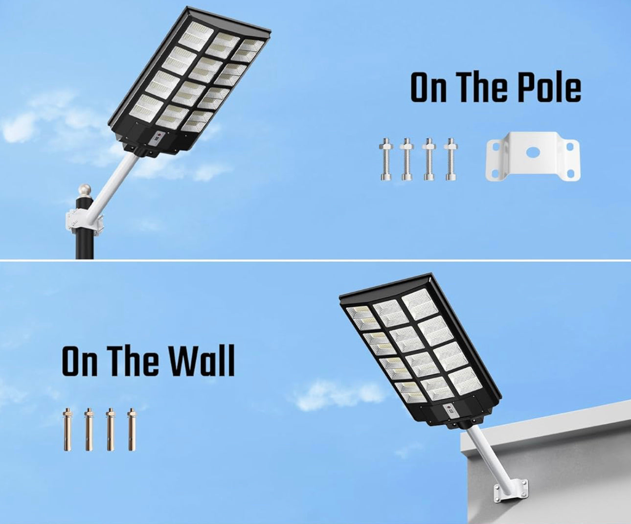 1200W Commercial Solar Street Light , 100000LM Parking Lot Light Commercial Dusk to Dawn With Remote