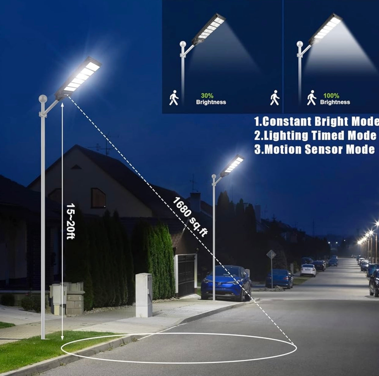 1000W Solar Street Light Motion Sensor, 80000LM IP65 Waterproof with Remote Control