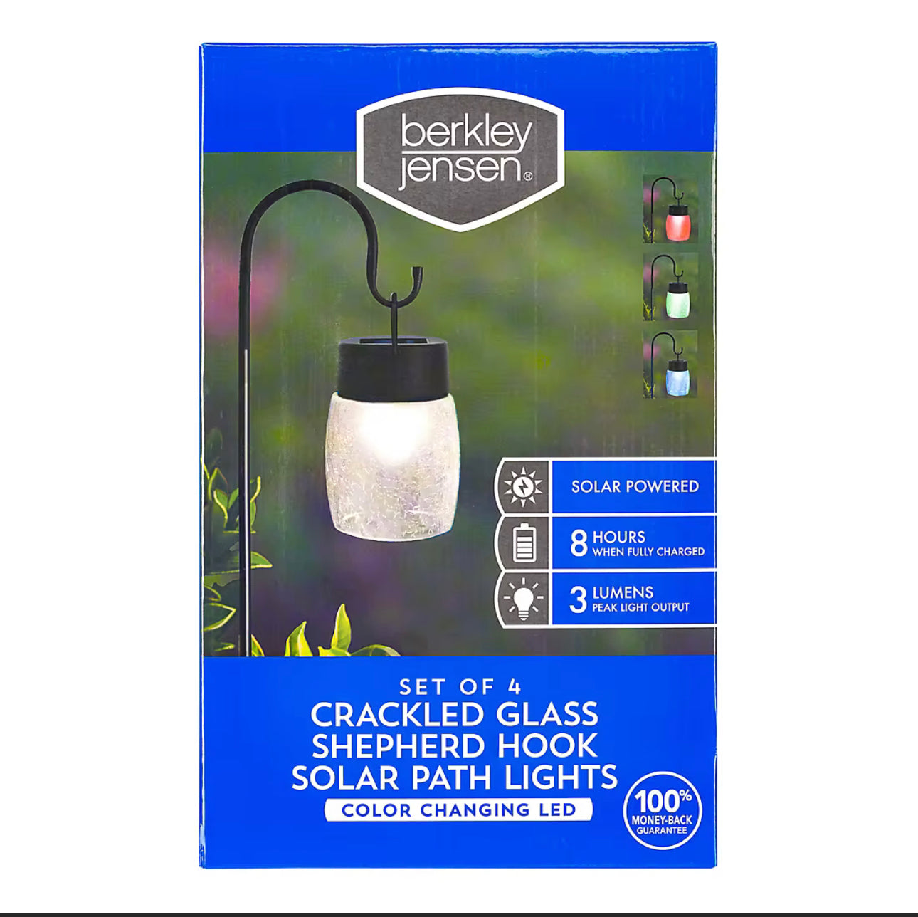 Berkeley Jensen 4 Pack Hanging Solar Lights with Shepherd Hooks, Crackle Glass Ball Design